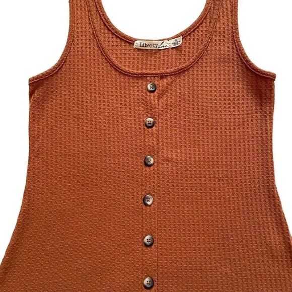 Liberty Love Burnt Orange Sleeveless Knit Button Front Ribbed Tank Top SZ S - Picture 4 of 12
